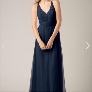 WTOO by Watters Navy Tulle Sweetheart Neck Flowy Maxi Bridesmaid Dress